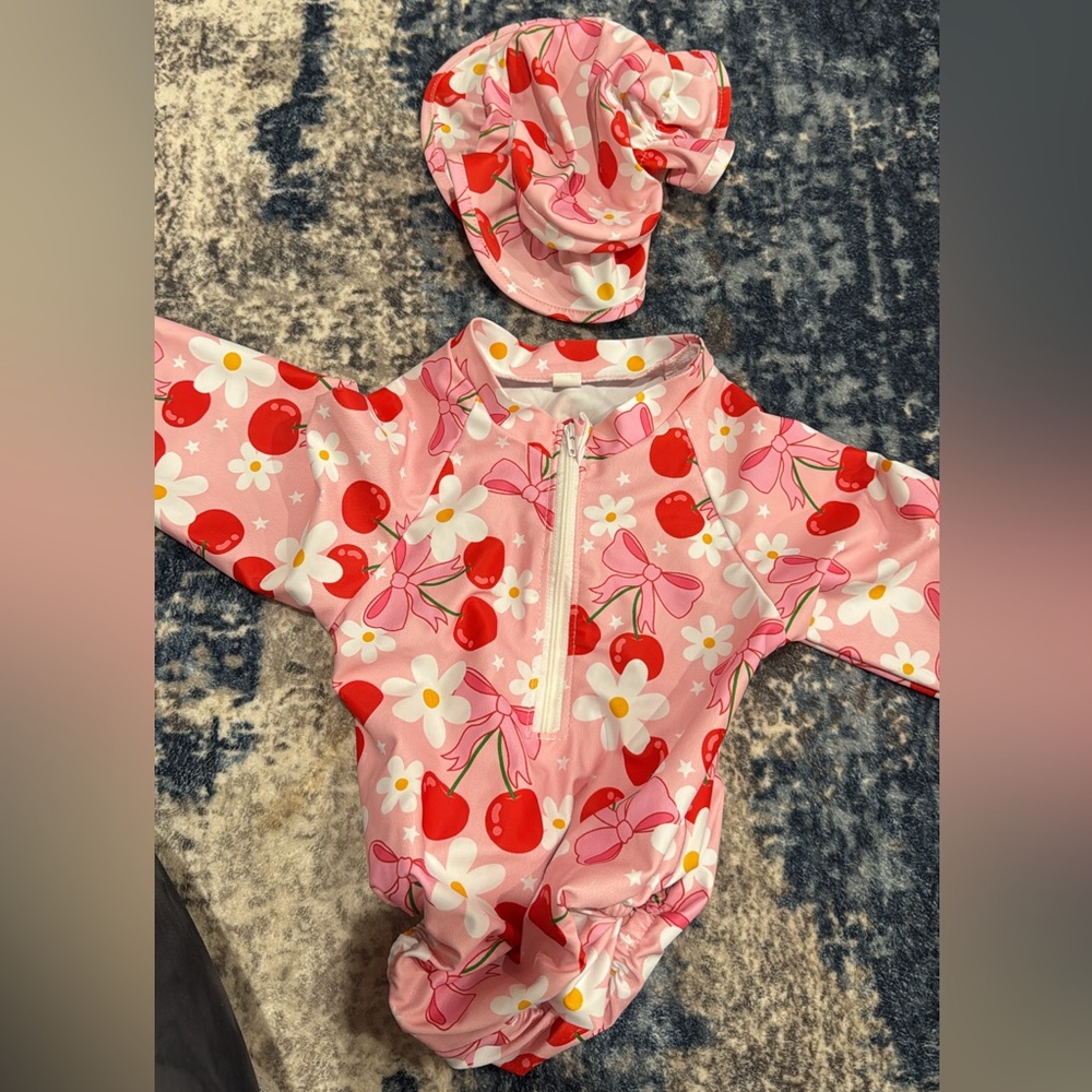 2 swim suits Pink Cherry and Daisy Swimsuit Set